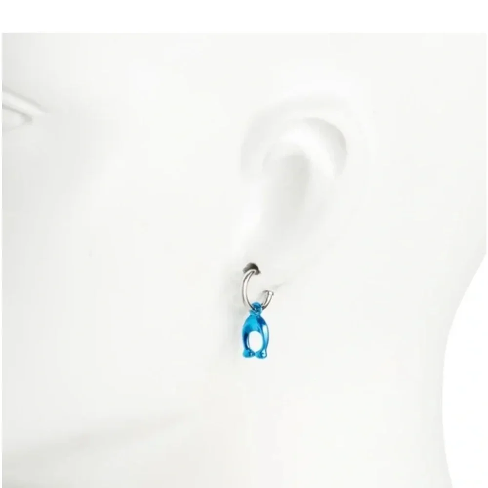 Coach Hanging C Huggie blue and silver earrings new with tag and pouch